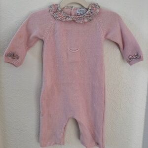 Trotters London Pink Wool and Cashmere Onesie